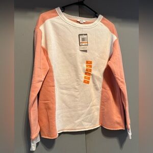 Nuco - Pink and White Crew Neck Color-Blocked Sweatshirt (Size M)